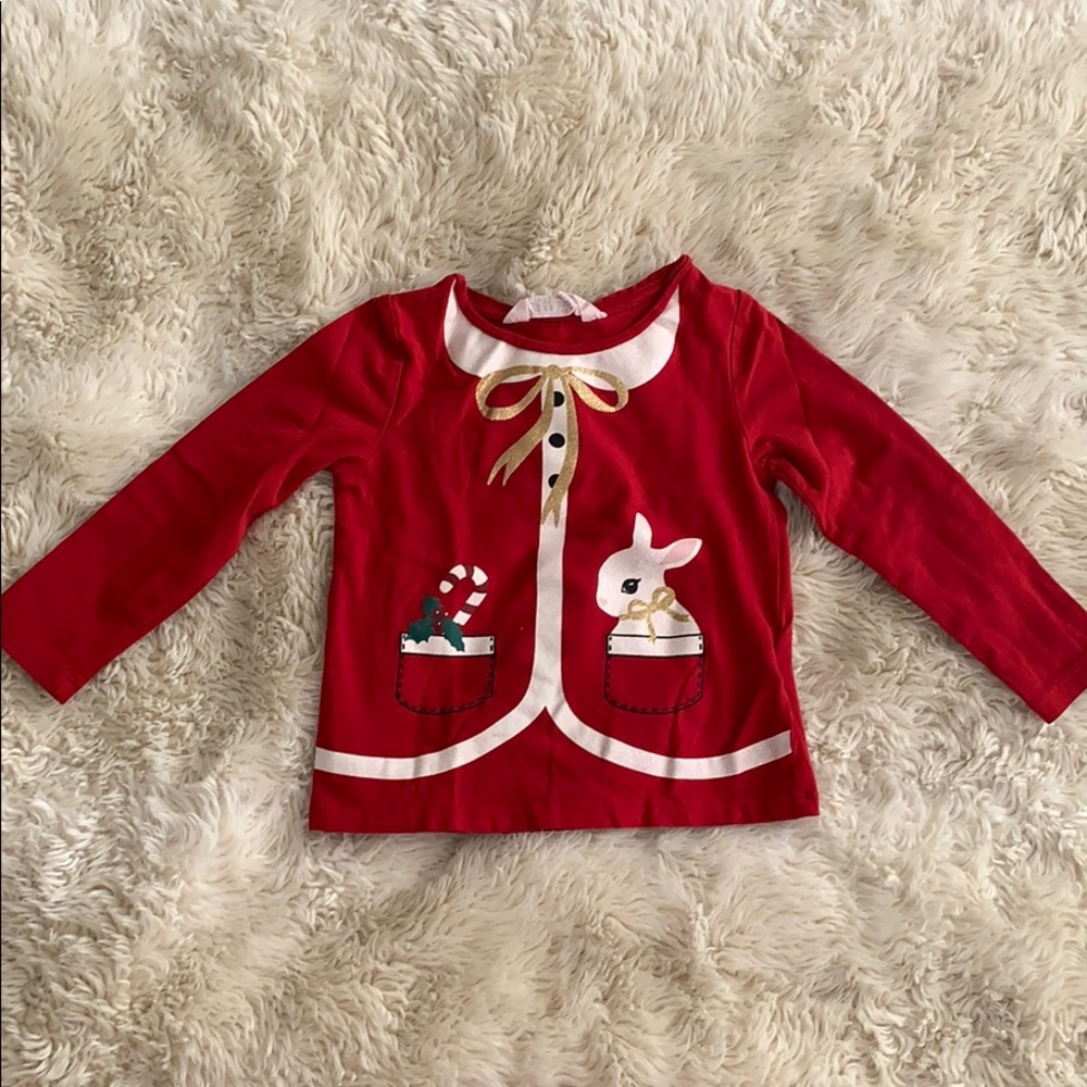 H&M Toddler Girl Red Christmas Long Sleeve Shirt Size 1.5/2Y EUC